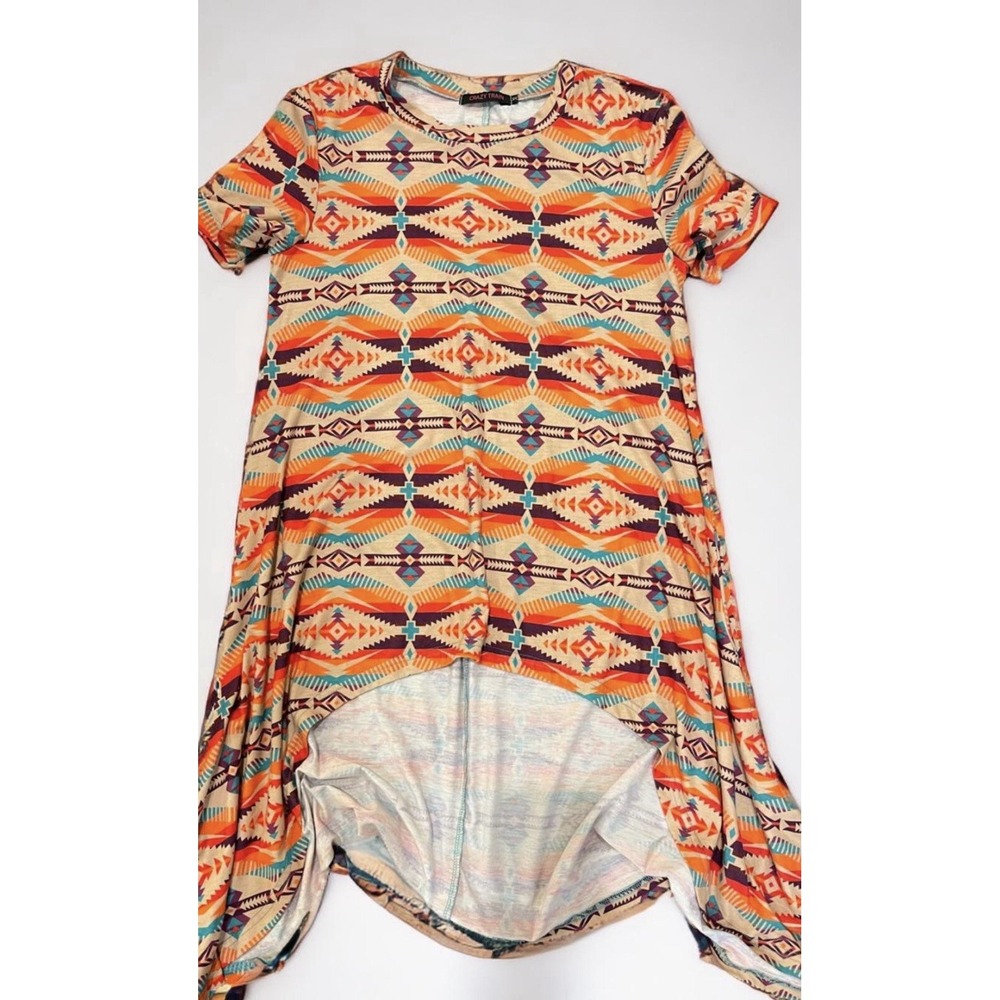 Crazy Train Multicolor Aztec Short Sleeve Top Shirt SZ Medium